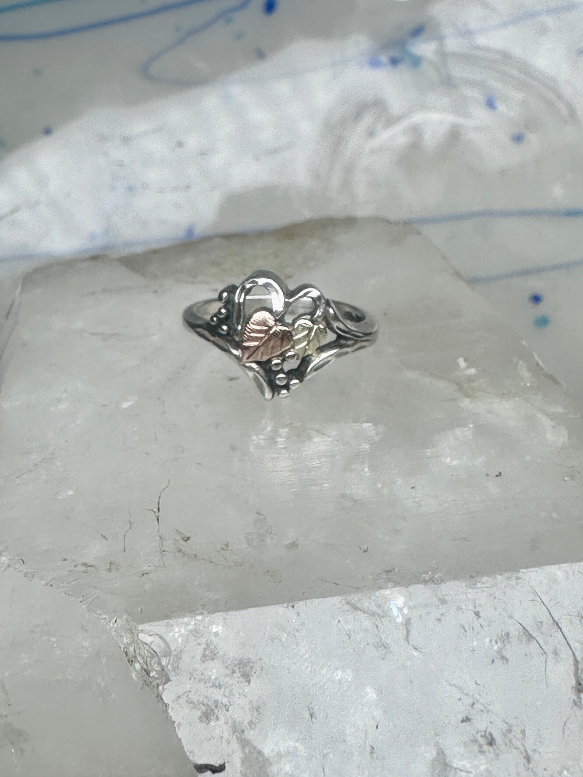 Vintage Sterling Silver Black Hills Gold Leaf Heart Ring Coleman Co Size 5.75 925