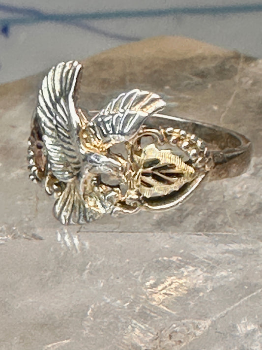 Black Hills Gold ring size 7.5 Eagle leaves band sterling silver women