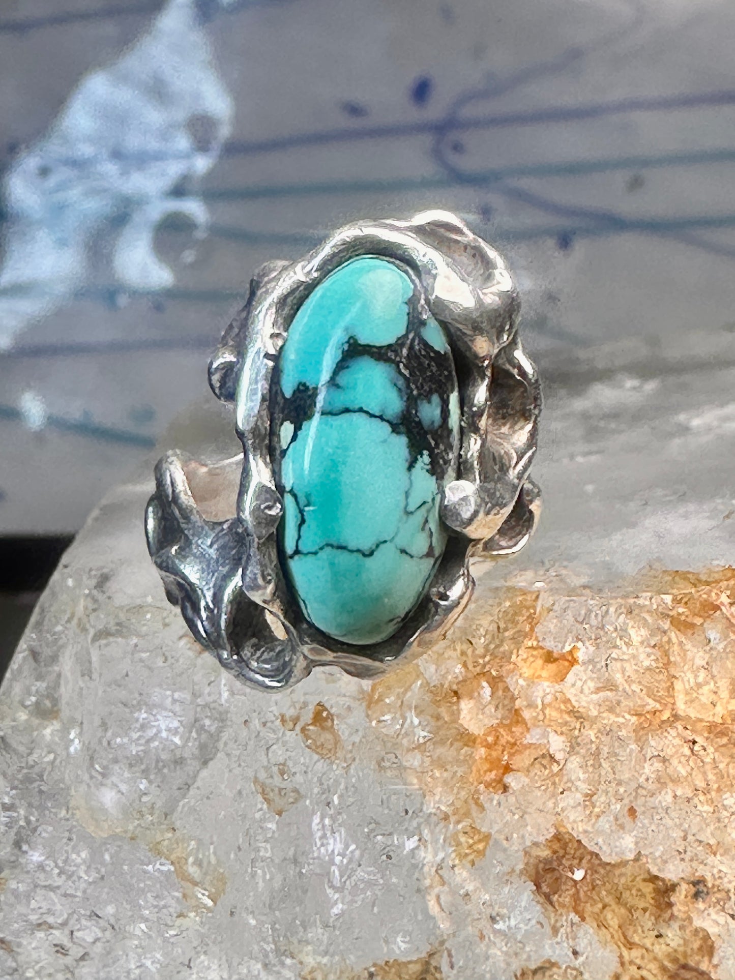 Brutalist Turquoise ring size 6.25 band sterling silver women
