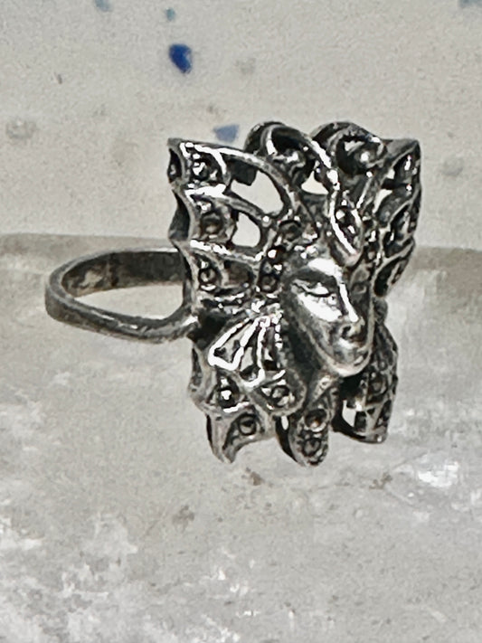 Butterfly ring Lady Face Art Deco size 6 marcasites sterling silver band women girls
