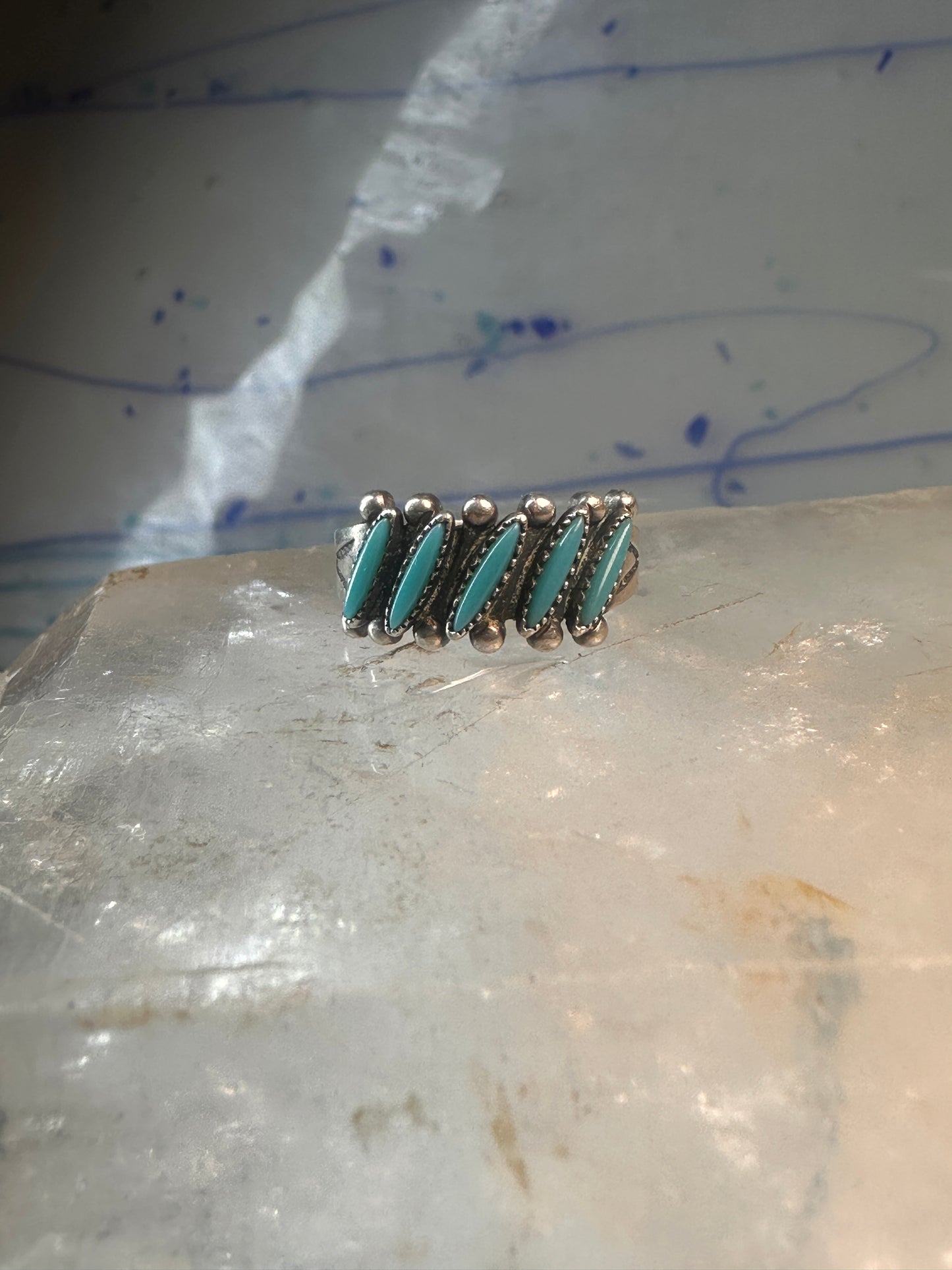 Zuni Turquoise ring petit point needlepoint size 5.25 band sterling silver women girls