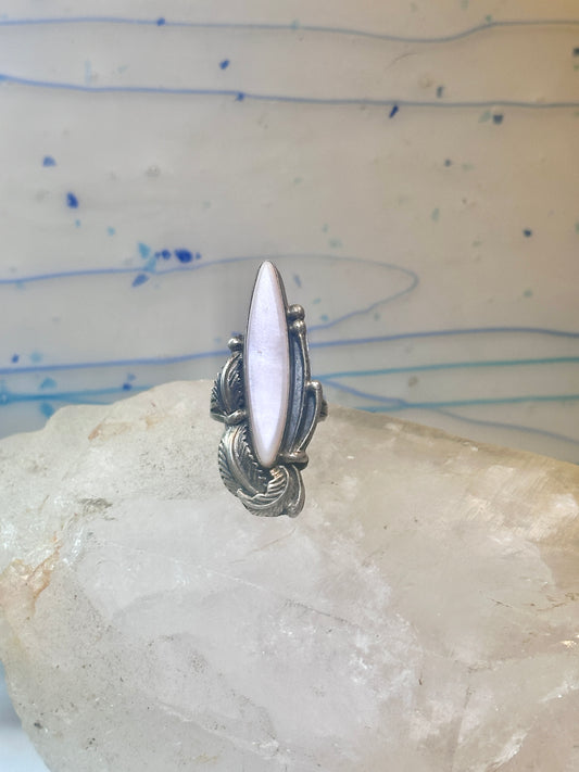 Navajo ring long mother of pearl feathers leaves size 6 sterling silver women