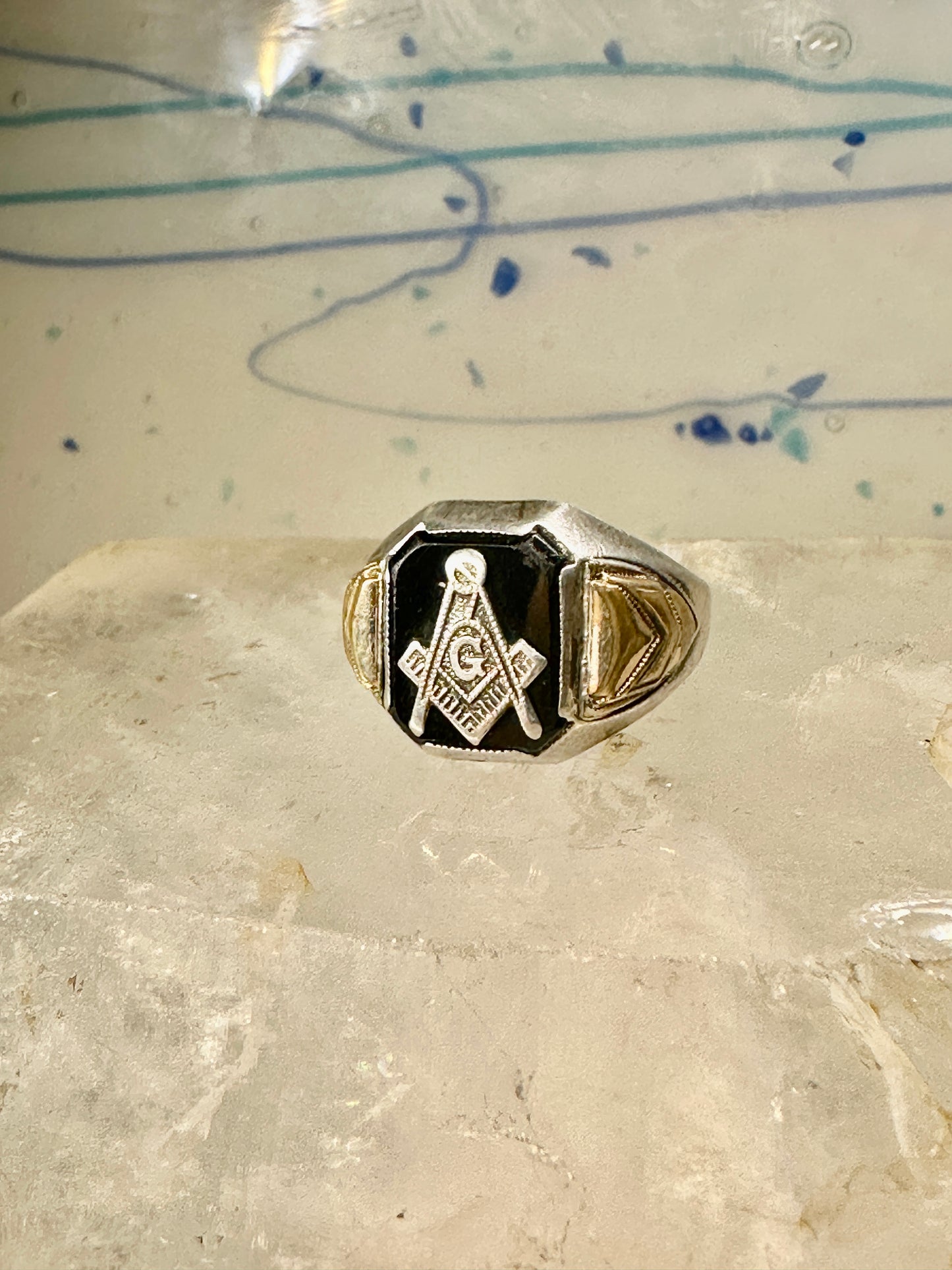 Masonic ring Art Deco band sterling silver size 8.25 men women