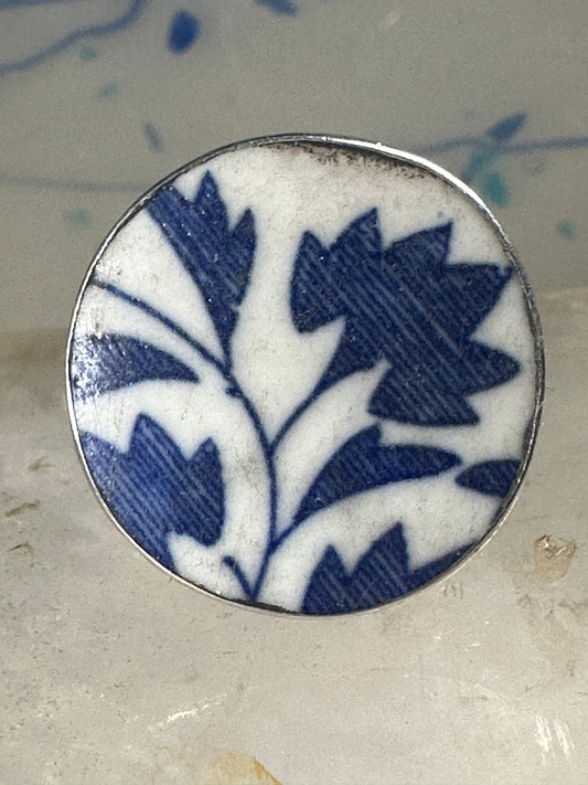 Porcelain ring floral band sterling silver size 6 men women