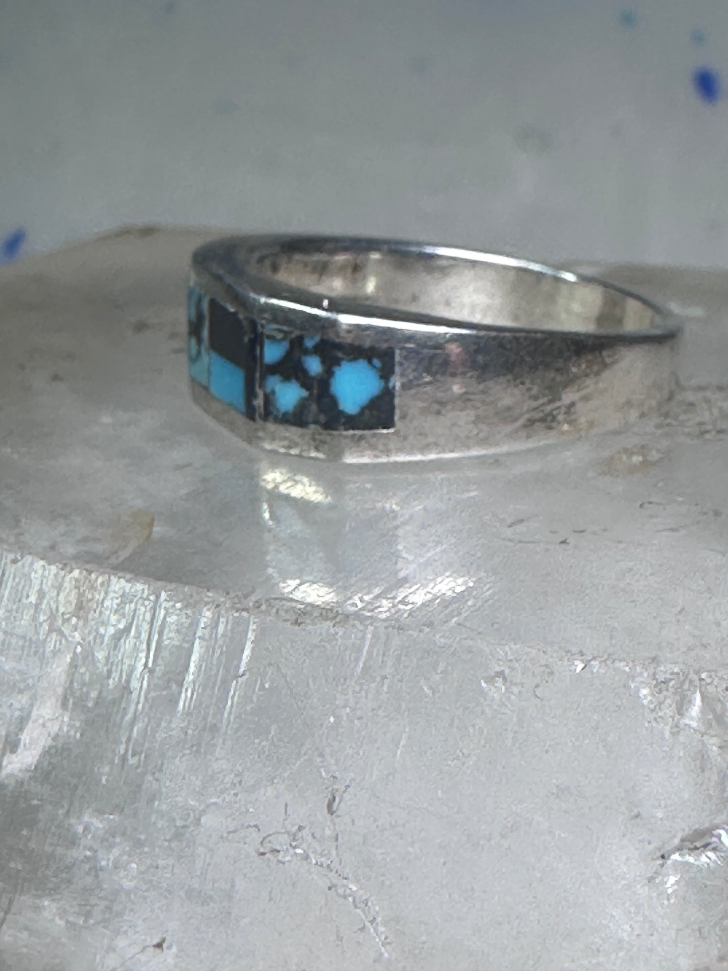 Turquoise ring southwest tribal band size 7.75 sterling silver women