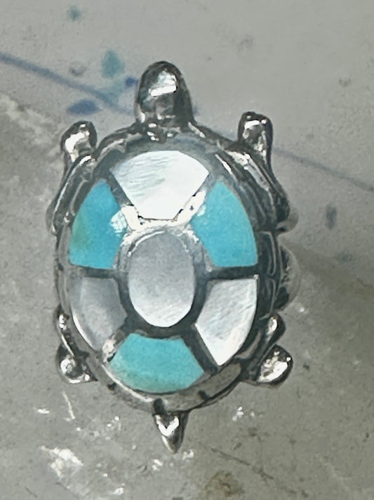 Navajo turtle ring size 5.50 turquoise MOP sterling silver women girls