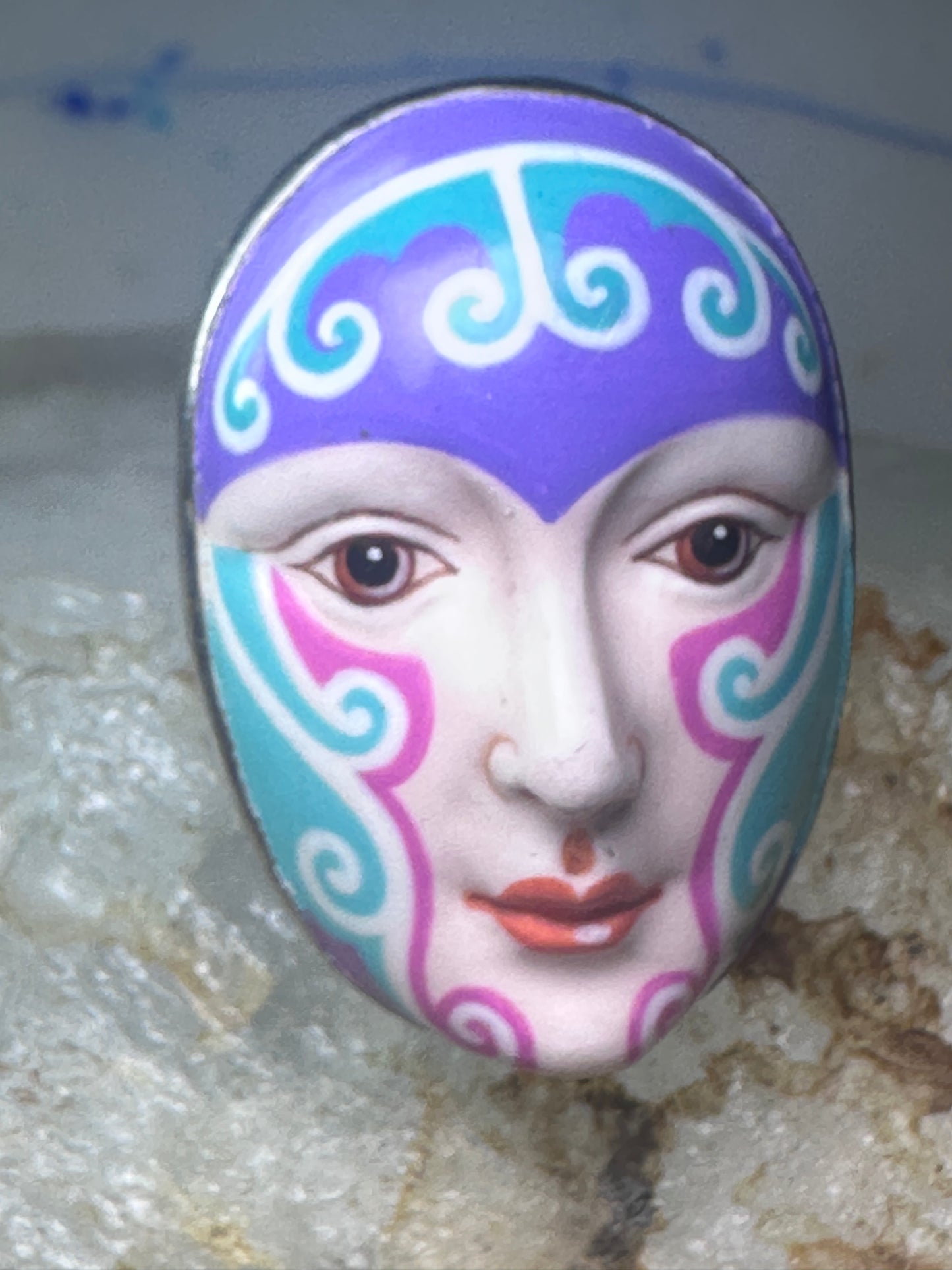 Sergio Bustamante ring face figurative band size 6.75 sterling silver women