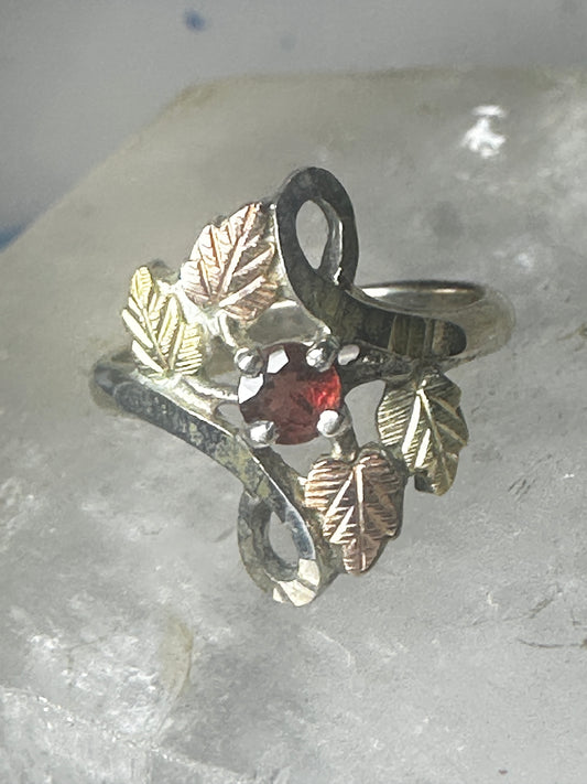 Black Hills Gold ring size 5.75 garnet leaves sterling silver women girls