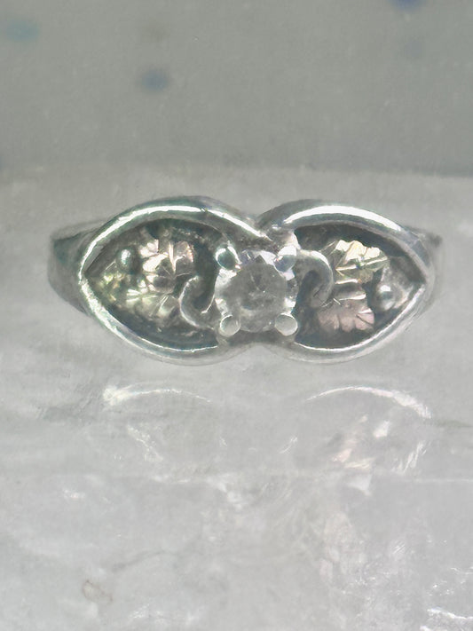 Black Hills Gold ring CZ band leaves size 6.5 sterling silver women