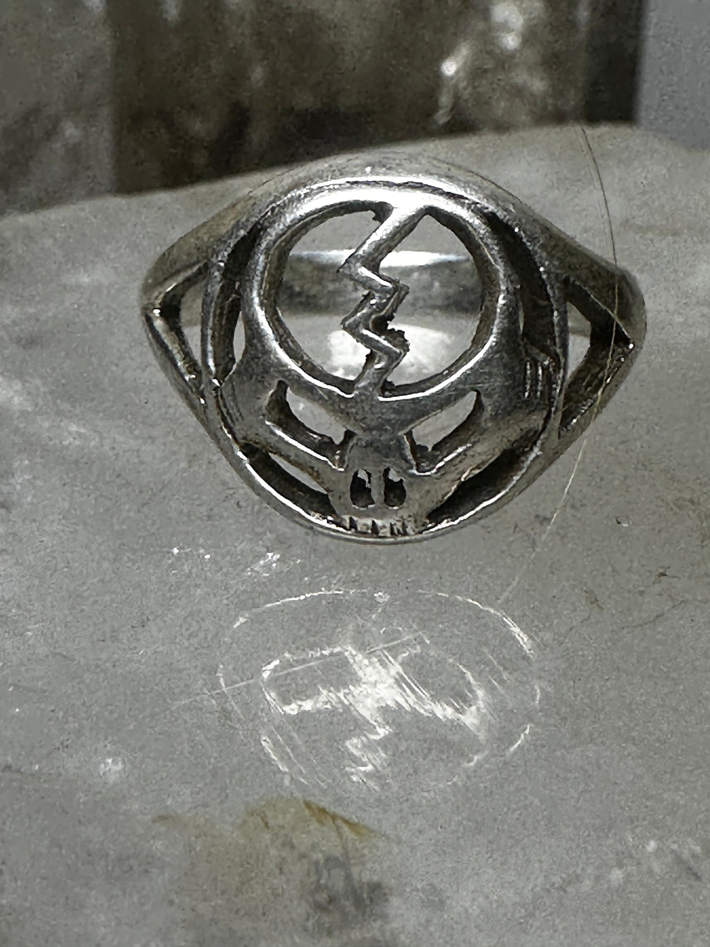 Skull ring Lightening bolt band size 7 sterling silver women girls