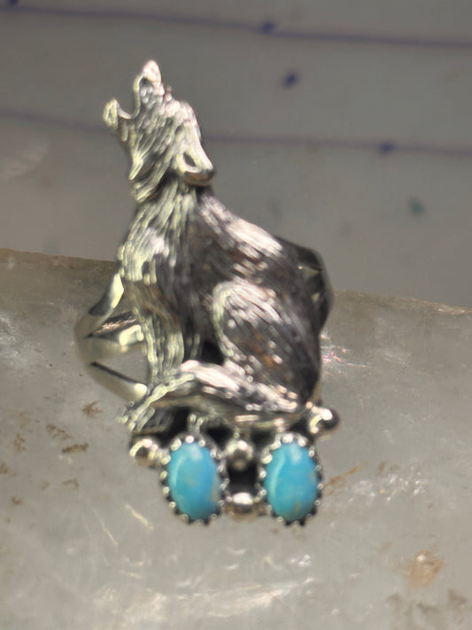 Navajo wolf Ring turquoise band size 8 sterling silver men women
