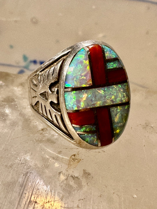 Phoenix ring Lab opal size 7.50 southwestern sterling silver women