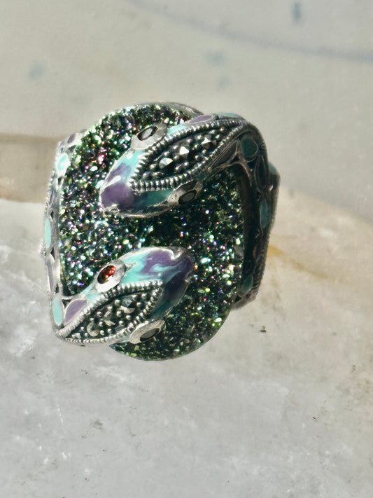 Two Snakes ring druzy enamel band size 6 sterling silver women girls