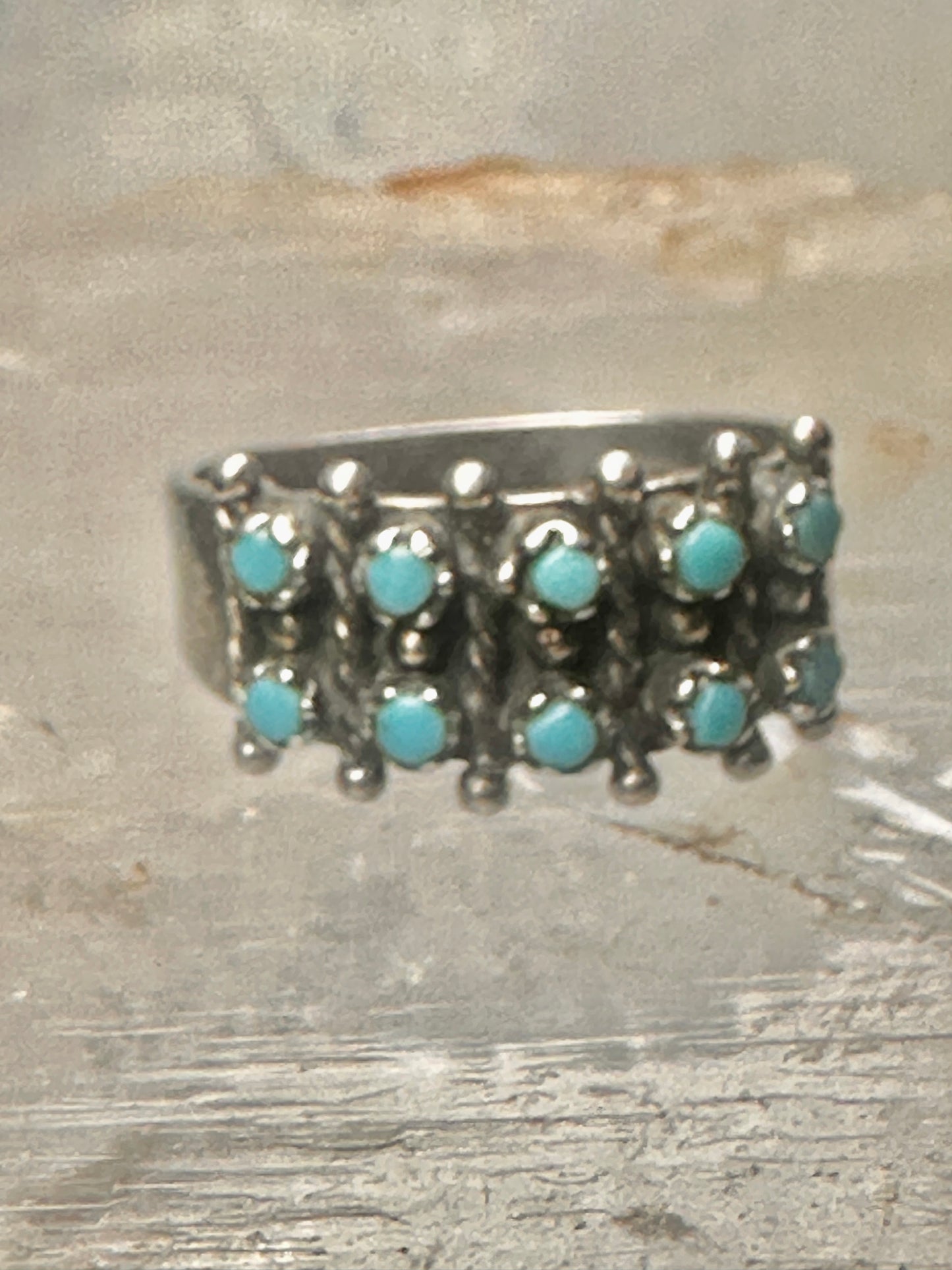 Zuni ring size 7.5 Turquoise Petite point band sterling silver women