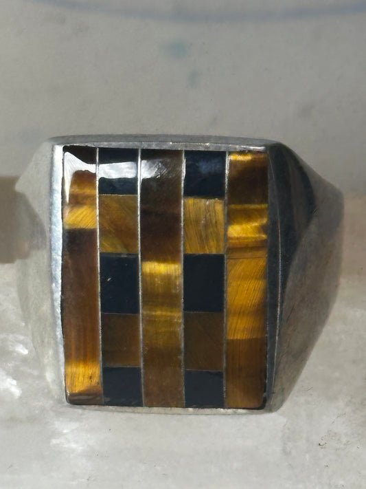 Tiger Eye ring onyx band southwestern size 12.75 sterling silver women men