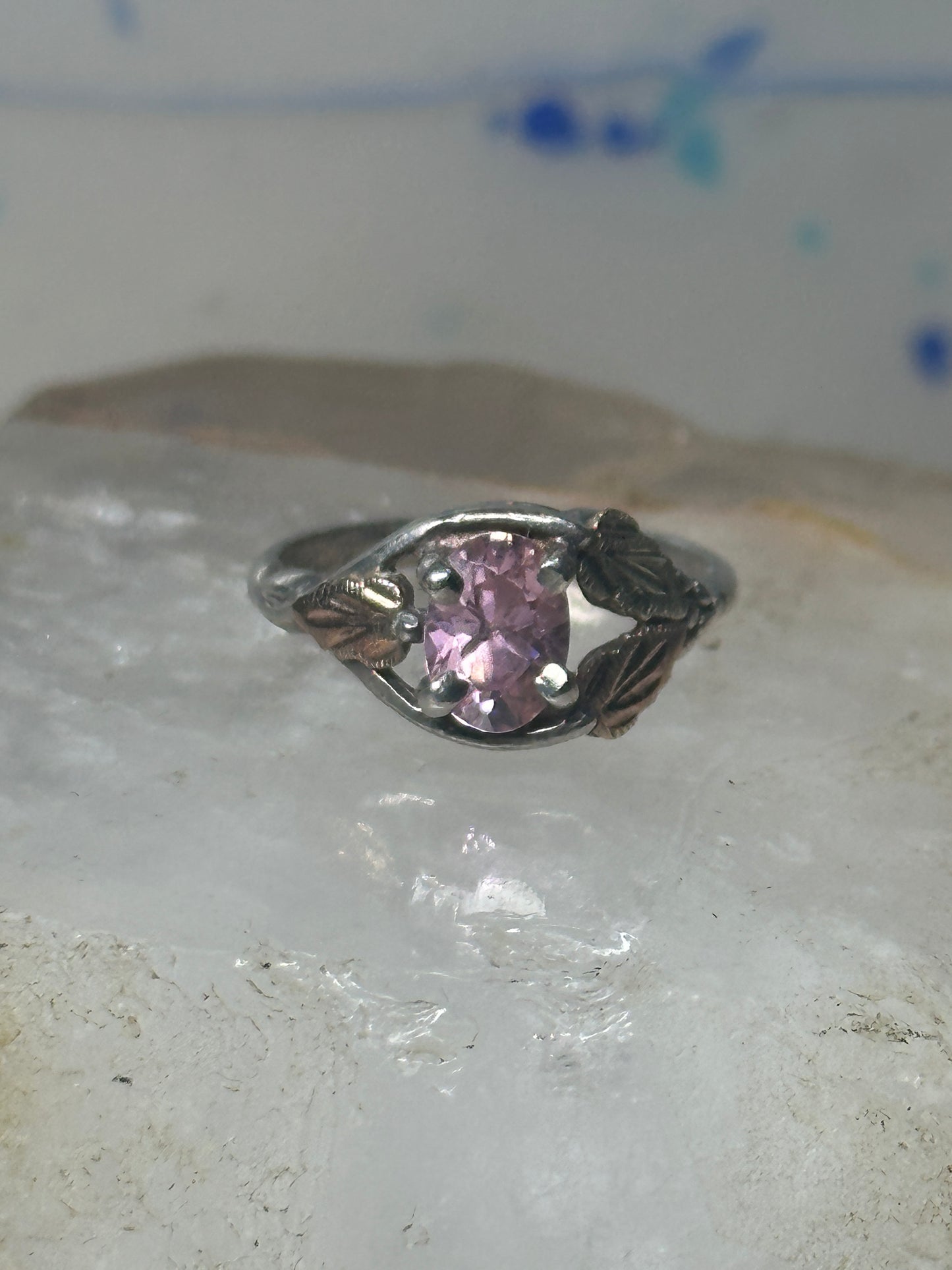 Black Hills Gold ring pink ice leaves band size 5 sterling silver women girls