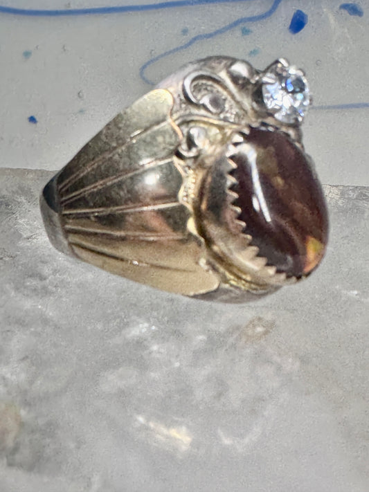 Fire Agate ring CZ band Navajo size 11.25 sterling silver women men