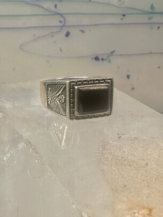 Onyx ring thunderbird size 11 southwestern biker band sterling silver men