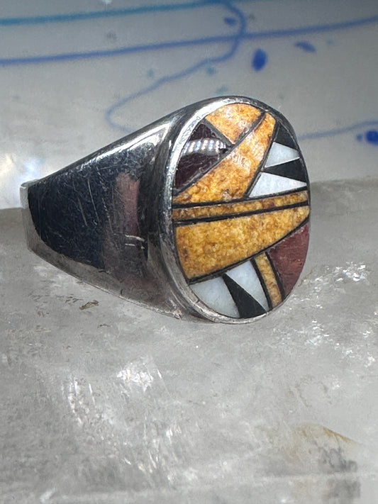 Jasper mop onyx ring southwest signed size 12.25 sterling silver women