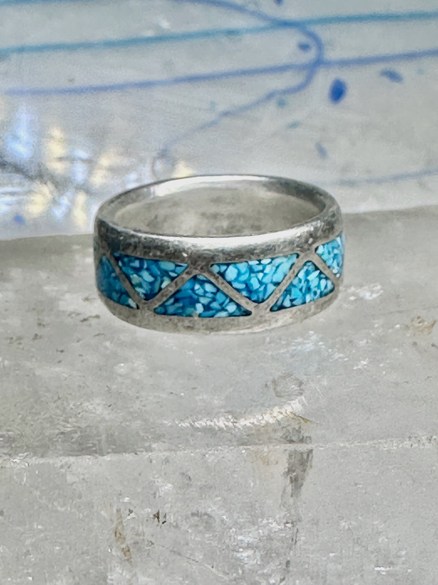 Zuni Wedding ring turquoise chips wedding band size 6.50 sterling silver women men