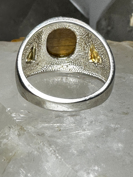 Black Hills Gold Ring Tiger Eye Leaves band Size 9.75 Good Luck Sterling Silver