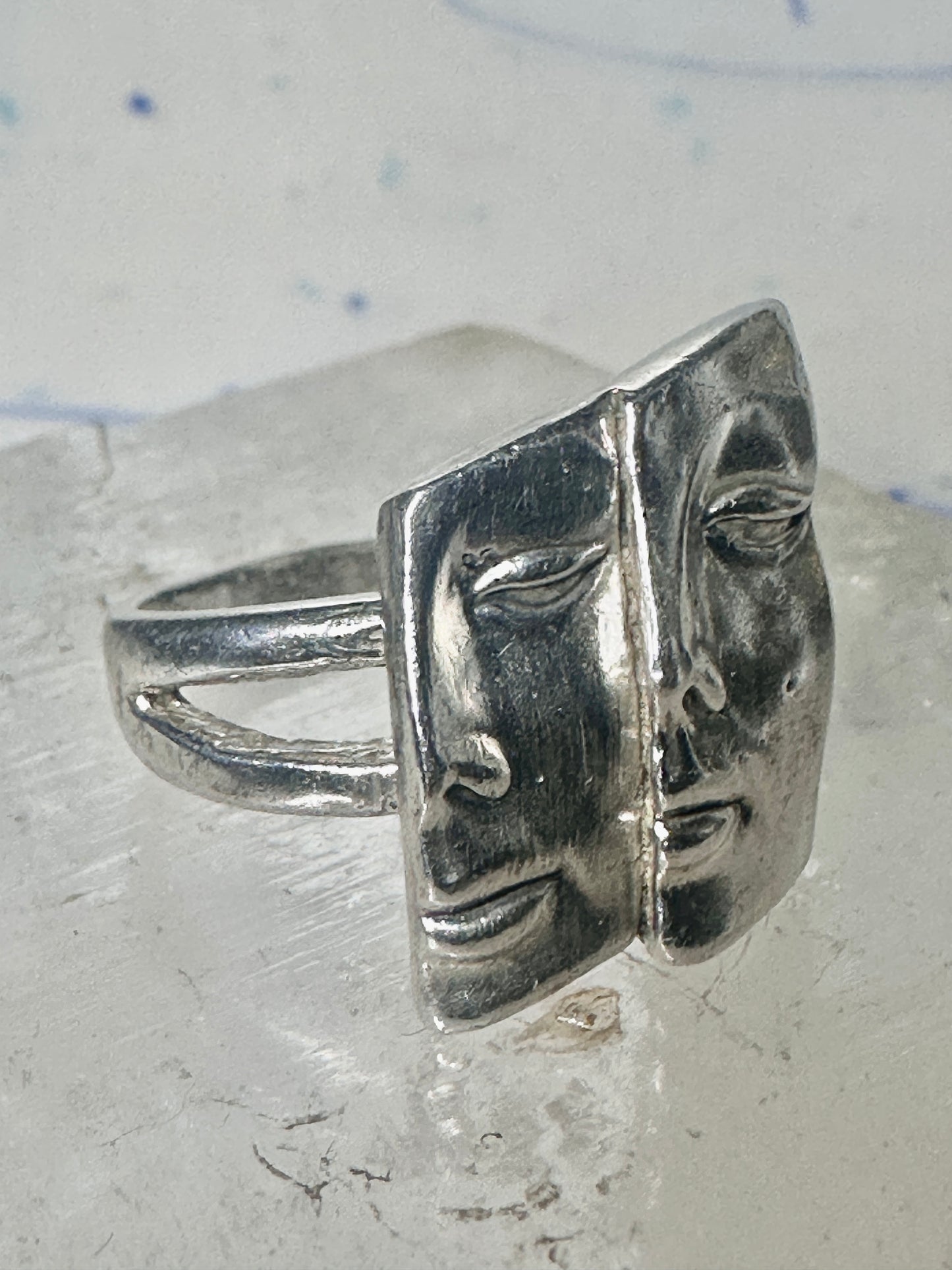 Face ring twin faces band size 10.75 sterling silver women