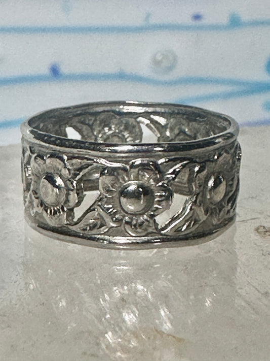 Flower ring floral band size 4.7 sterling silver women girls b