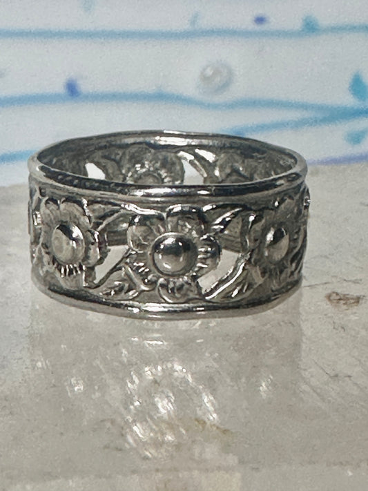 Flower ring floral band size 4.75 sterling silver women girls