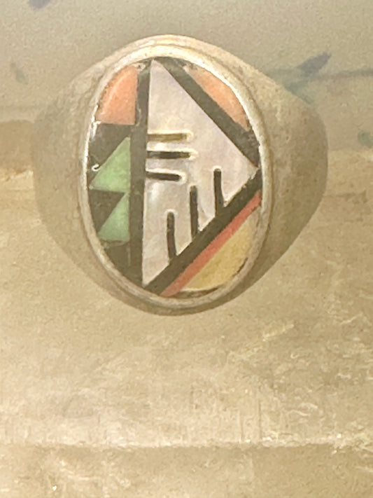 Zuni ring Turquoise onyx coral MOP band size 9 sterling silver women men