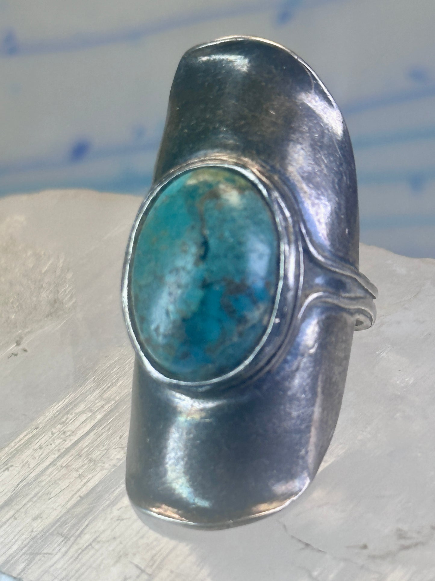 Turquoise ring full finger band size 7.50 sterling silver women
