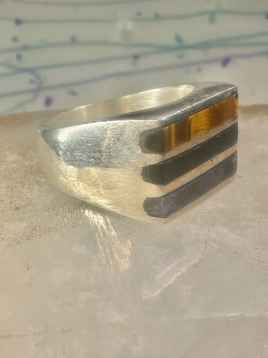 Mexico ring tiger eye size 9.75 inlaid sterling silver men women