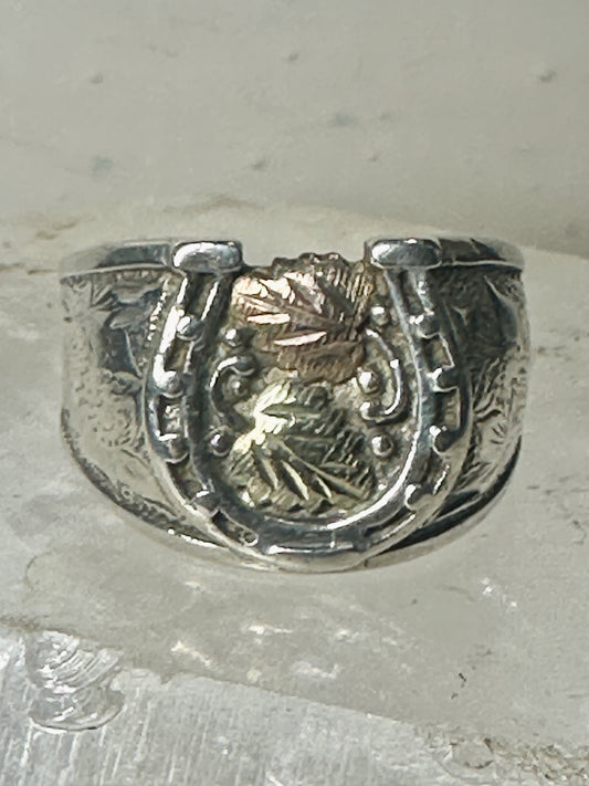 Black Hills Gold ring Horseshoe band size 11.25 sterling silver women men AS IS