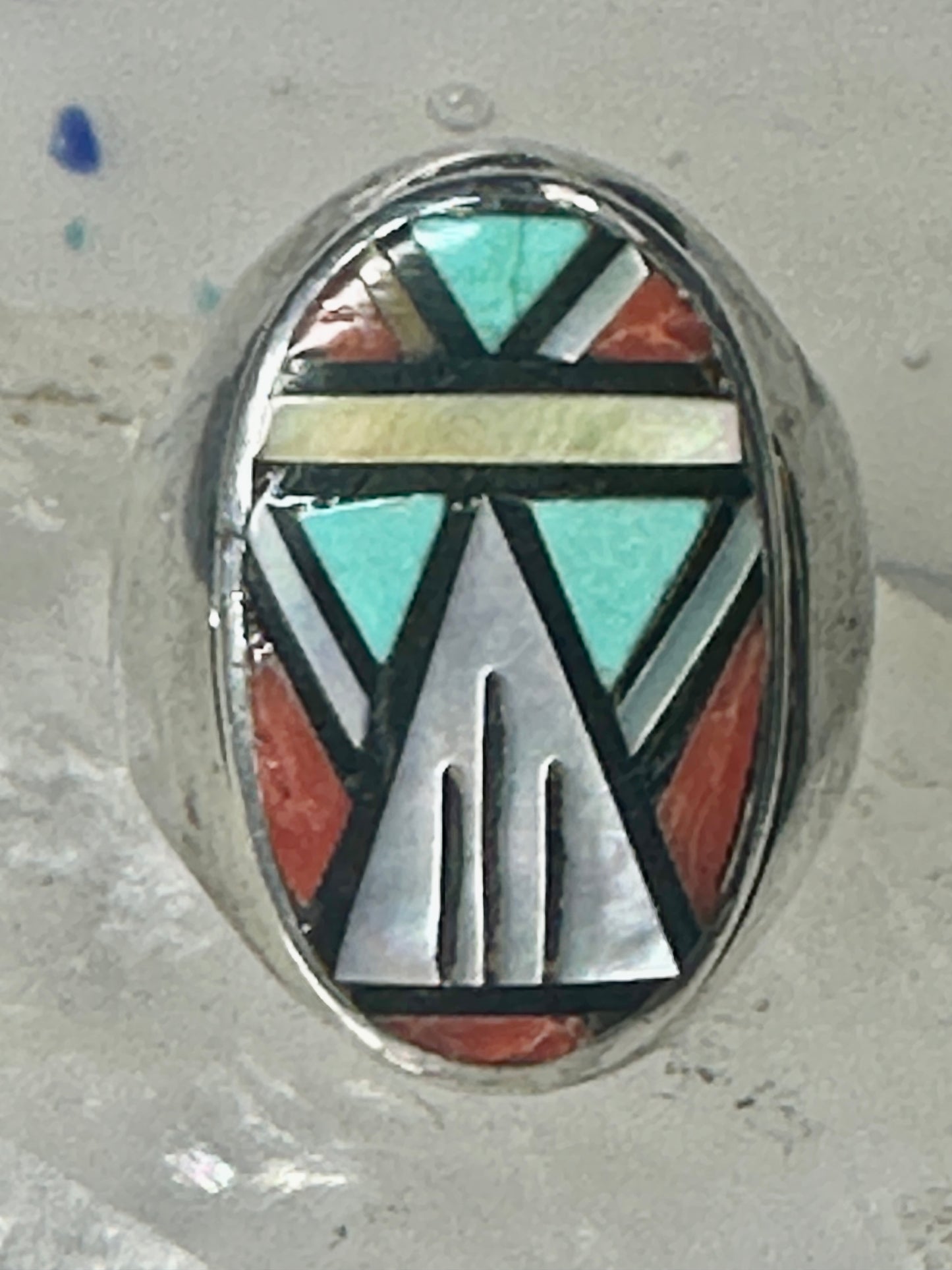 Zuni ring Turquoise Coral MOP ring size 11 southwest coral sterling silver women men