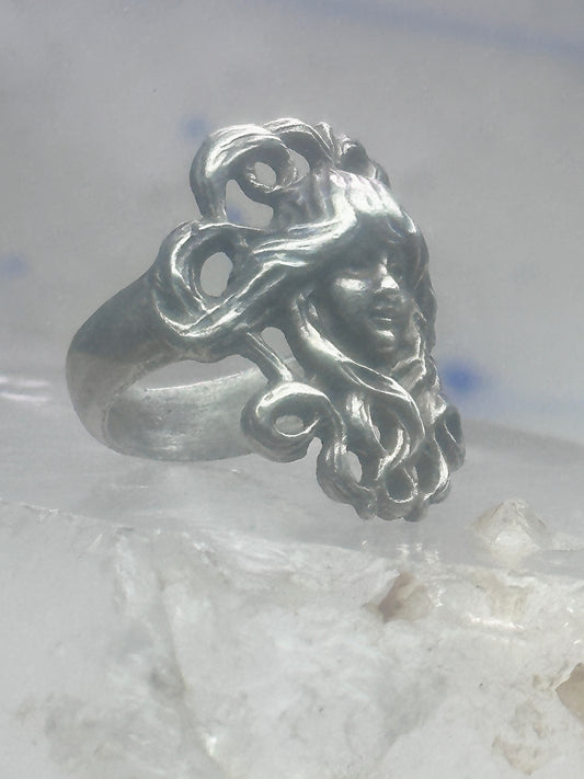 Face ring Art Deco figurative band size 4.75 sterling silver women