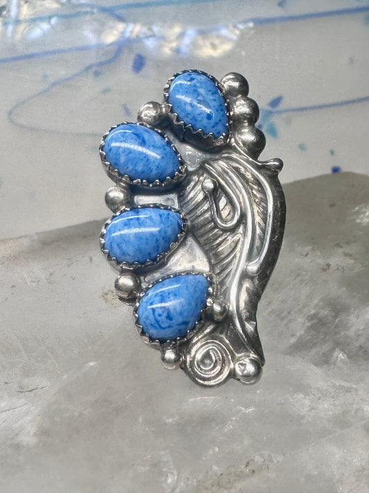 Southwest ring long feathers swirls 4 teardrop blue stones size 6 sterling silver women