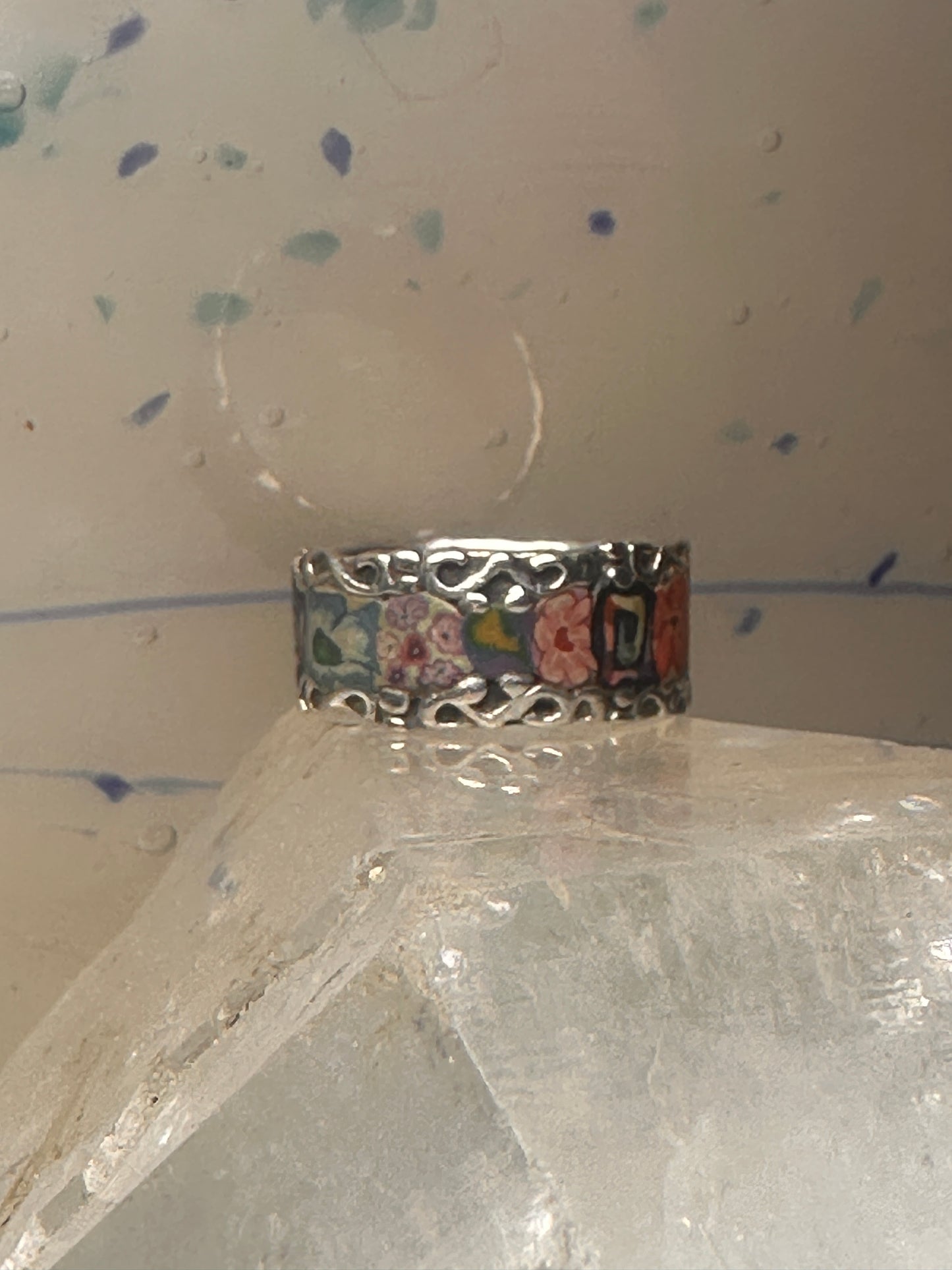 Floral ring flower leaf band size 7.50 sterling silver women girls