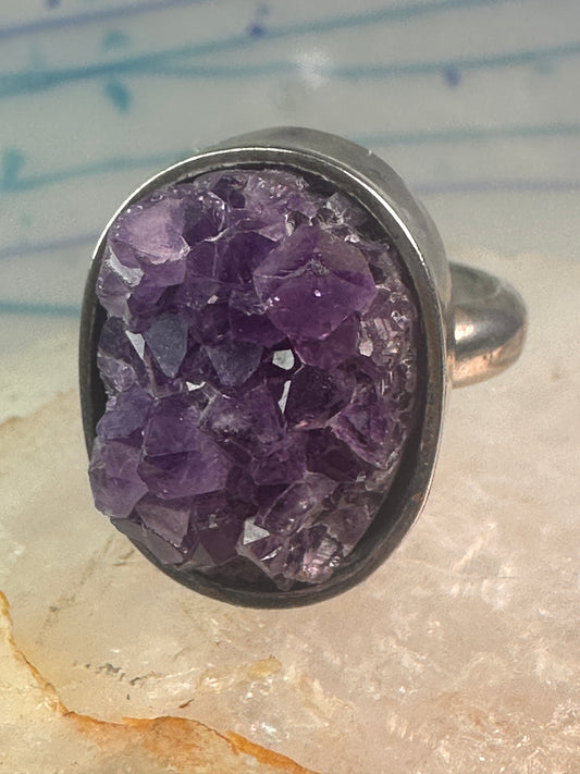 Amethyst crystal boho ring size 8 sterling silver women