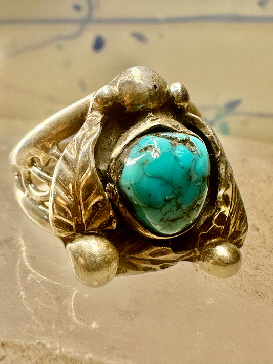 Navajo ring turquoise band leaves size 8 sterling silver women girls