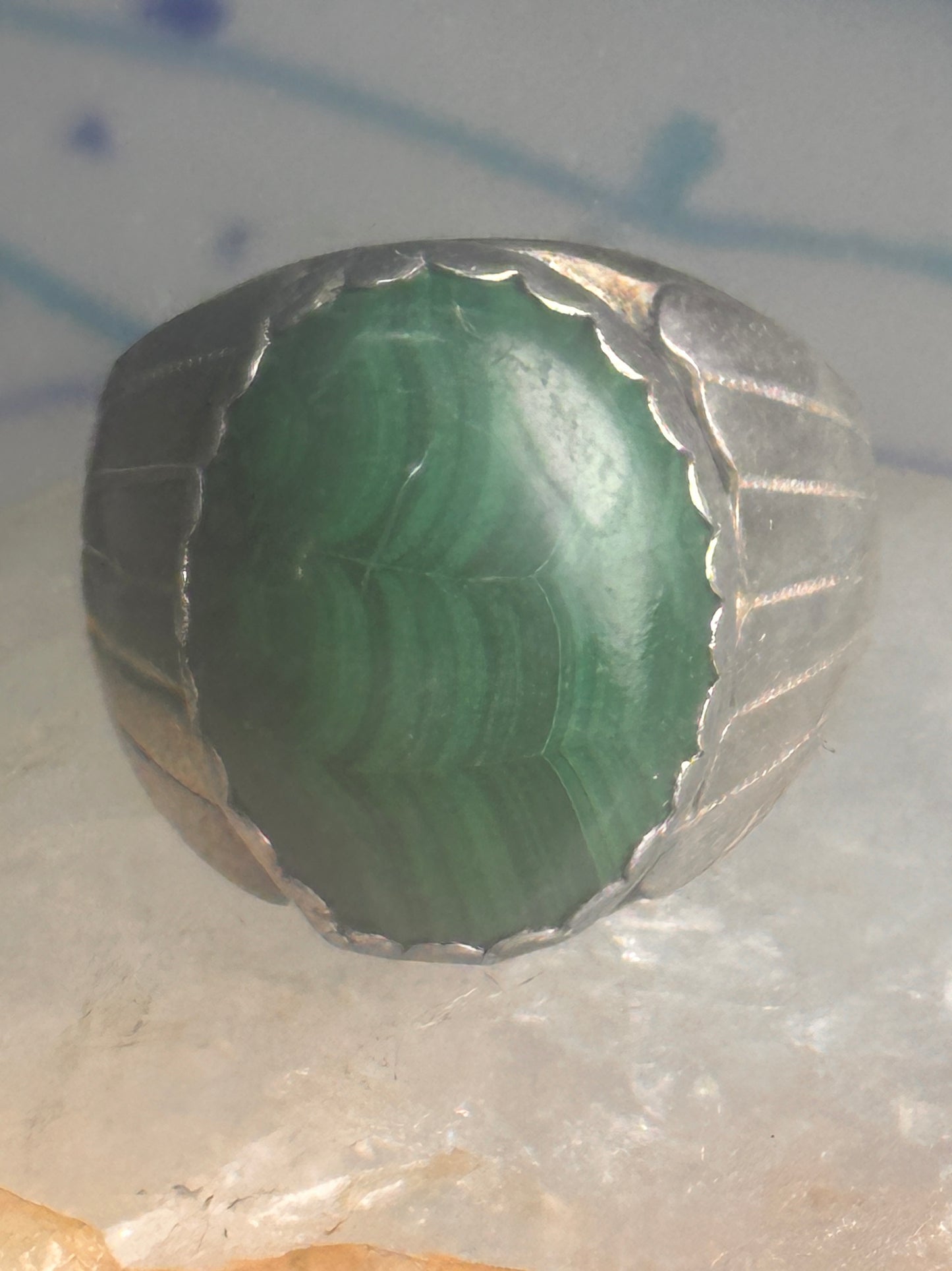 Navajo ring Malachite heavy band size 9.75 sterling silver