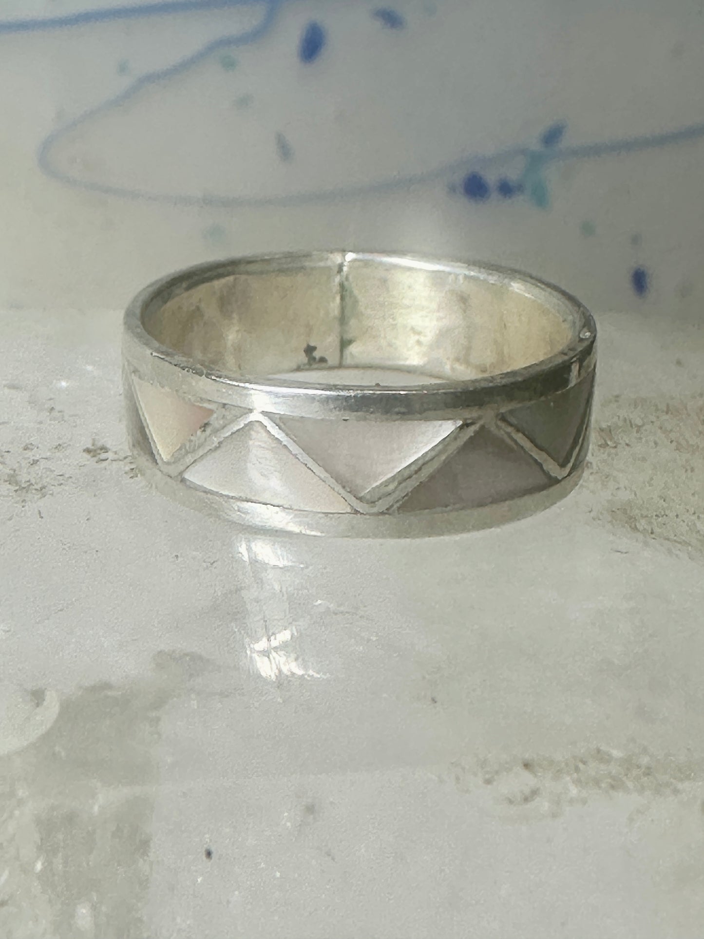 Zuni ring wedding band Mother of pearl Size 9.25 sterling silver women men