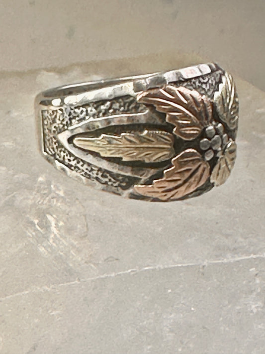 Black Hills Gold ring leaves band size 8.75 floral sterling silver women men