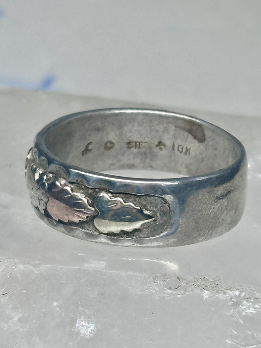Black Hills Gold ring leaves floral wedding band size 11.5 sterling men worn down AS IS