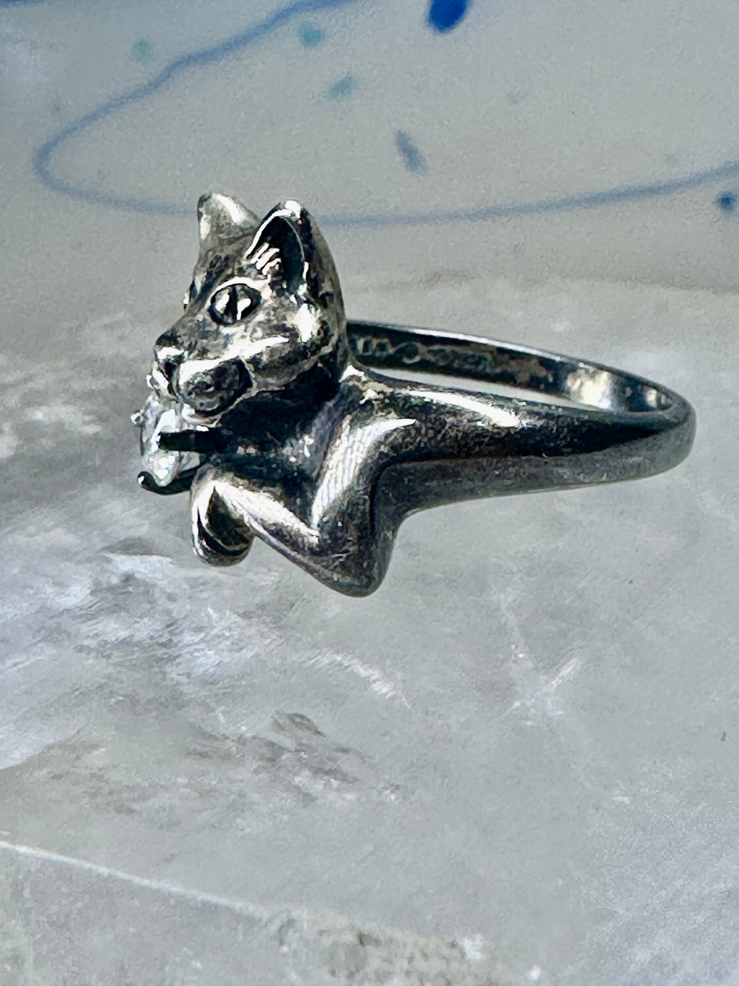 Smiling Cat ring crystal CZ KBN Kabana band size 5 sterling silver women girls