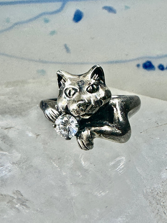 Smiling Cat ring crystal CZ KBN Kabana band size 5 sterling silver women girls