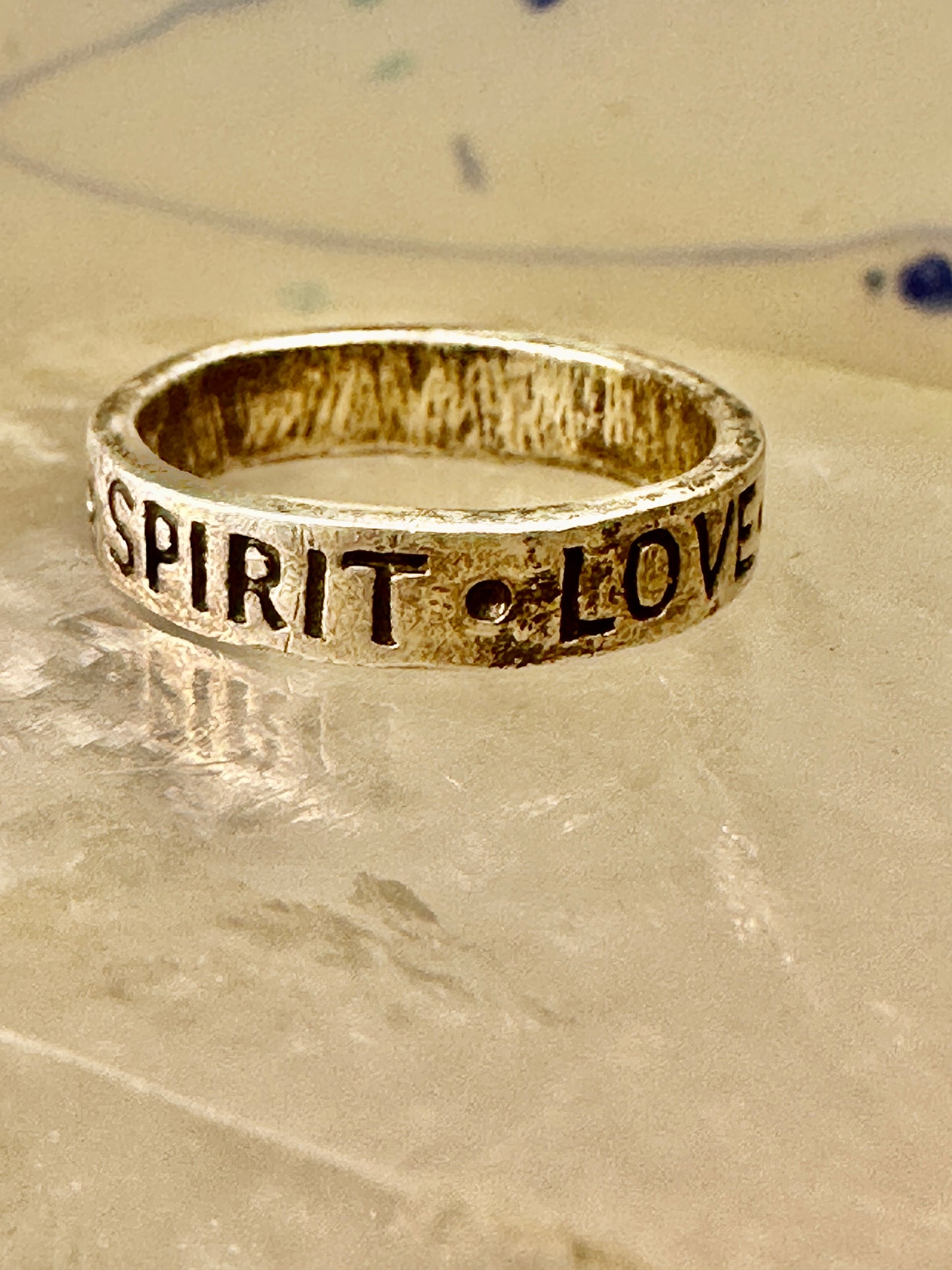 Peace Love ring mind body spirit band words inspirational size 5.25 sterling silver women girls