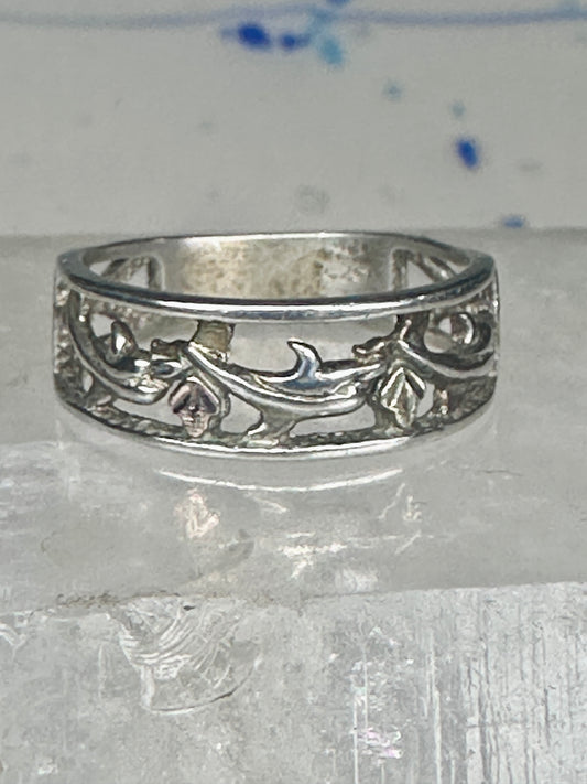 Dolphin Black Hills Gold ring dolphins band size 7.75 sterling silver women