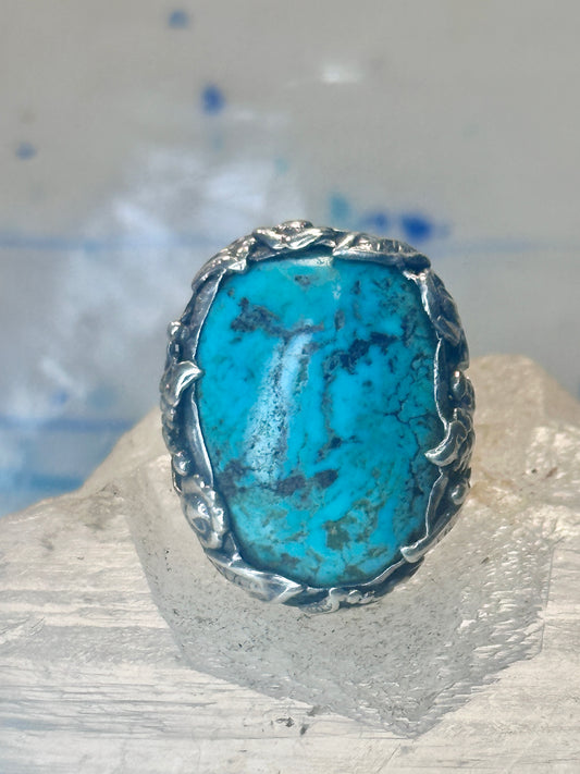Turquoise ring size 4 pinky leaves floral flowers art deco Sterling silver women girls