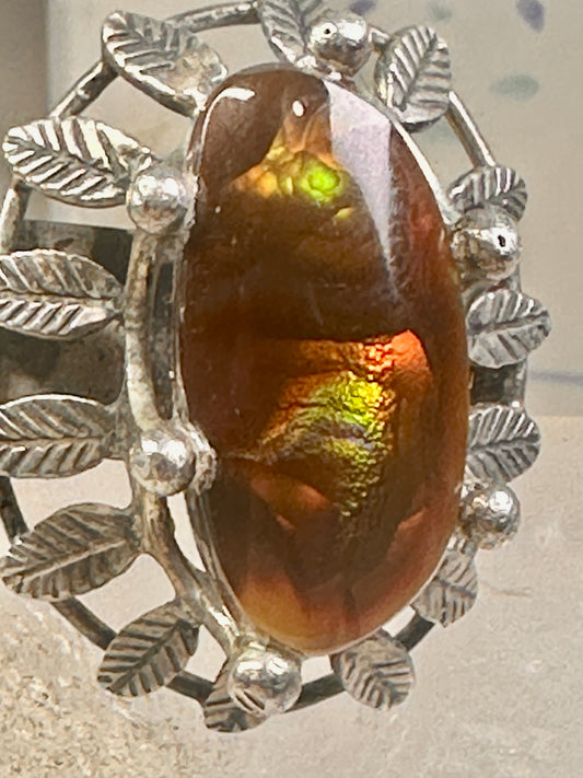 Fire Agate ring Feathers size 6 sterling silver women