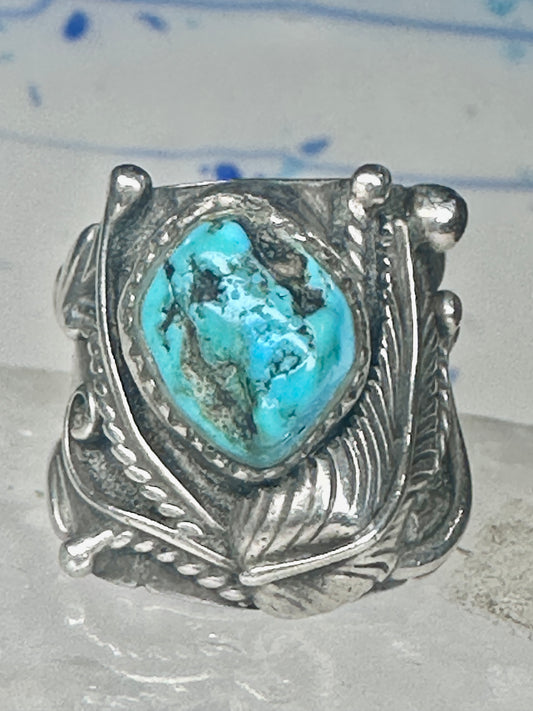 Vintage Navajo Turquoise Cigar Band Ring Sterling Silver - Size 6.25