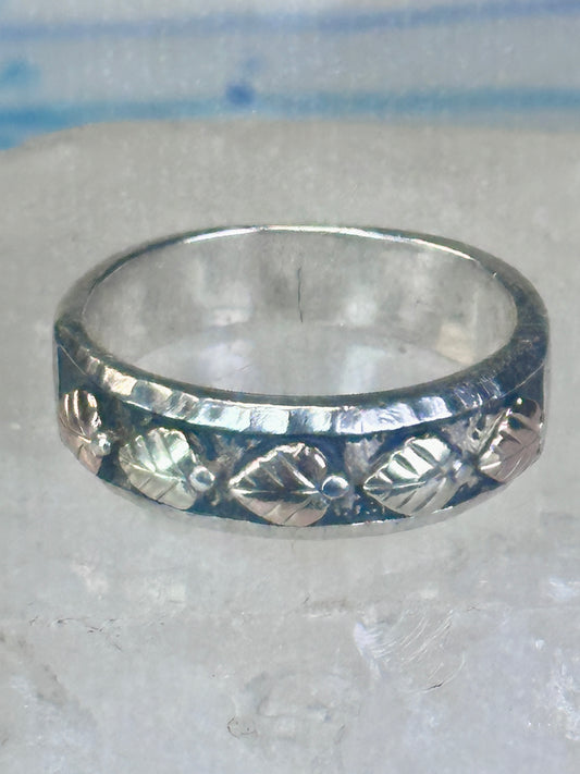 Black Hills Gold ring size 10 leaves floral band Sterling silver women